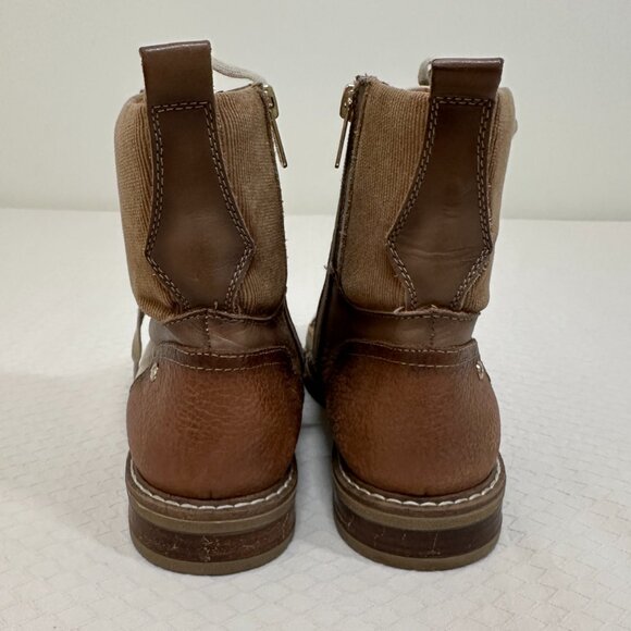 PIKOLINOS Two-Tone Leather & Canvas Lace-Up Boots | Tan & Cream | Women’s Size - Picture 3 of 11